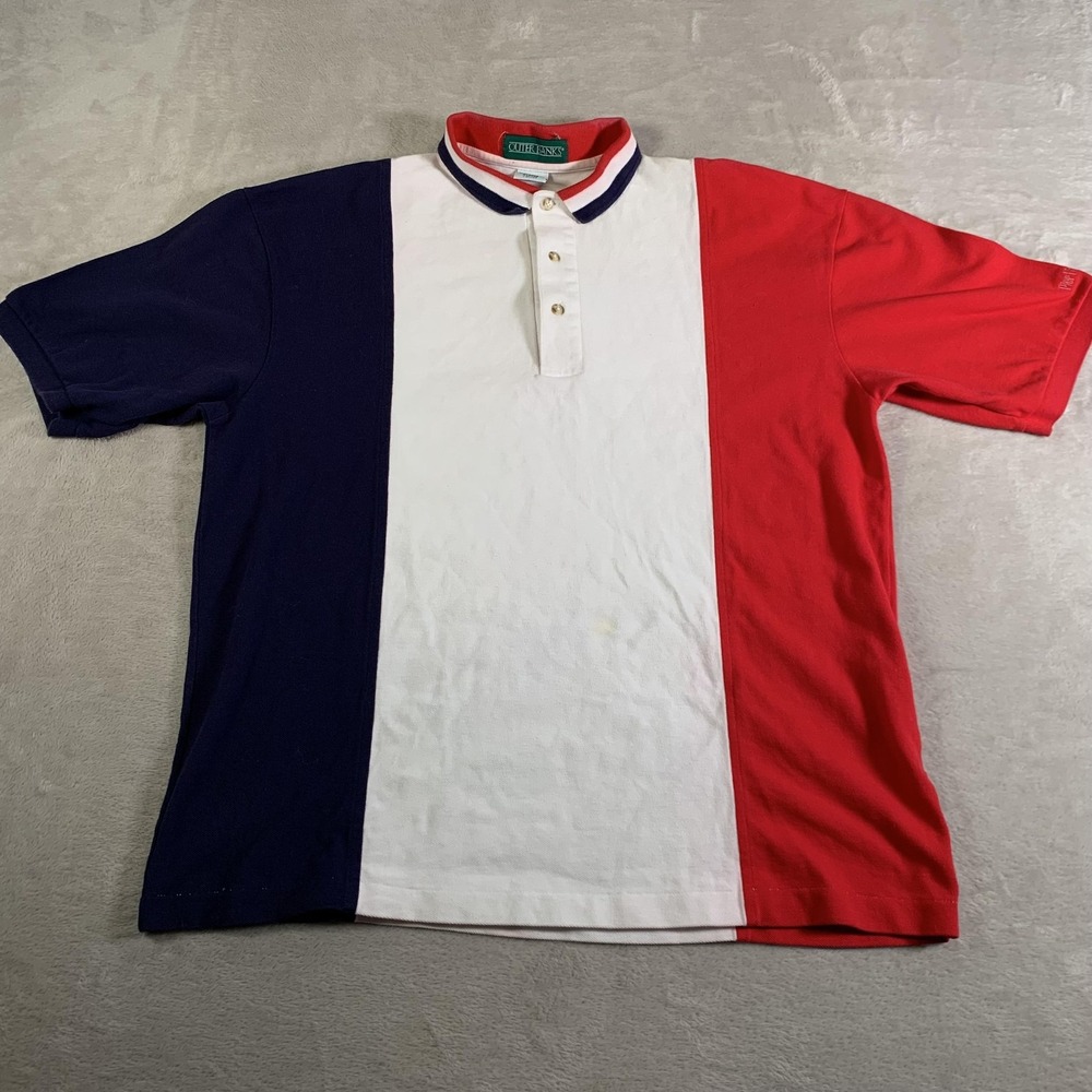 Vintage Outer Banks‎ Polo Shirt Mens XL Red White Blue Colorblock Flag Made USA